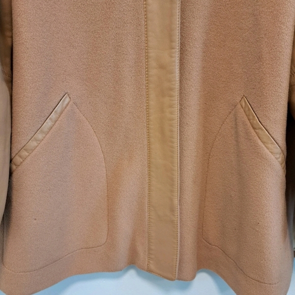 Tomaso Stefanelli Wool Coat Leather Sleeves Camel Italian Designer Sz XL 46 - Picture 3 of 14